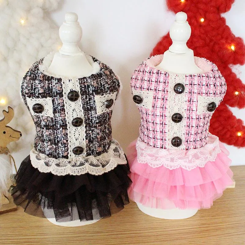 Dog Apparel Est Style Warm Cotton Padded Dresses For Autumn And Winter Graceful Pet Skirt Vestidos Para Perras Princess Cat Dress