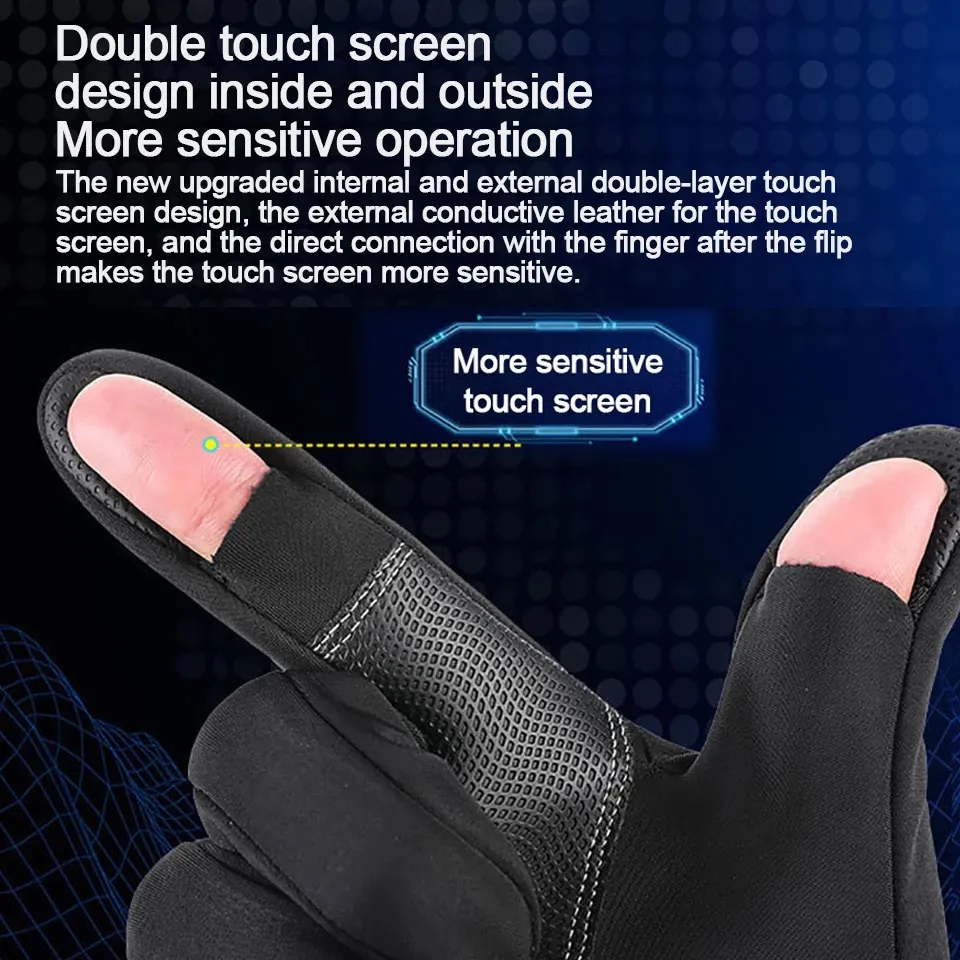 Touchsn 2 Cut Fishing Waterproof Gloves Men Warm/Cold Weather