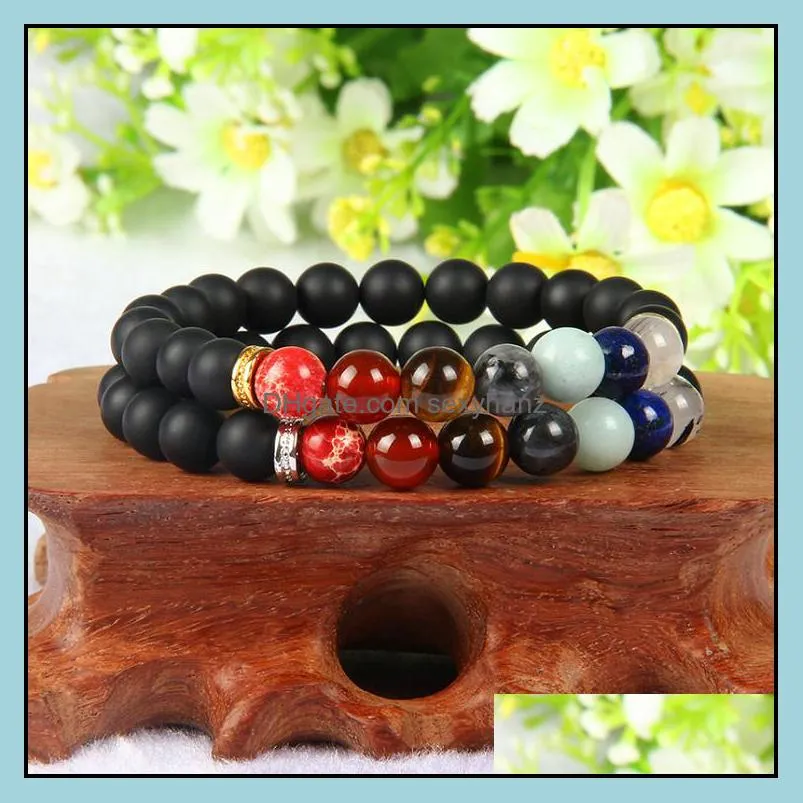 New Design High Quality Black Matte Agate 7 Chakra Healing Stone Yoga Class Meditation Bracelet for Couples Gift