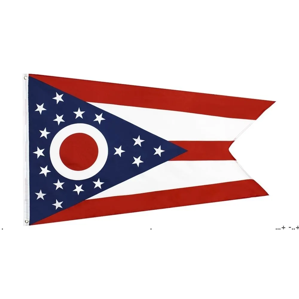 Neuefactory Direkter Großhandel doppelt genäht 3x5FTs 90 * 150cm Ohio State Flag Regional Flagge für Dekoration EWD5678