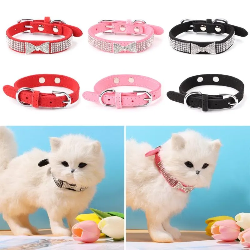 Dog Obroże Smycze zamszowe Skórzane Rhinestone Diamante Collar Soft Bling Cat Puppy Small Pet