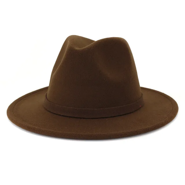 Женщины сплошной цвет шерстяной шерстяной шляпе осень зима широкий Bril Fedora Hat Panama Gamble Jazz Cap 60см