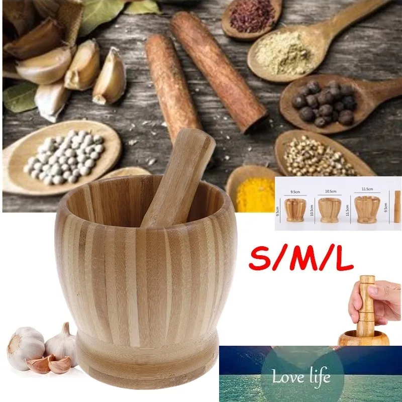 1 Set Holzmörser und Stößel-Set, Knoblauch-Pugging-Topf, Kräutermühle, Brecher, Mahlschüssel