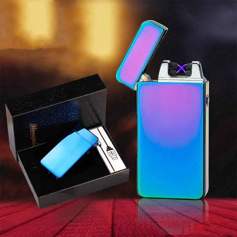 USB Carregamento Eletrônico Cigarro Isqueiro Duplo Incêndio Cruz Twin Arco Pulso Portátil Metal Windproof Isqueiros