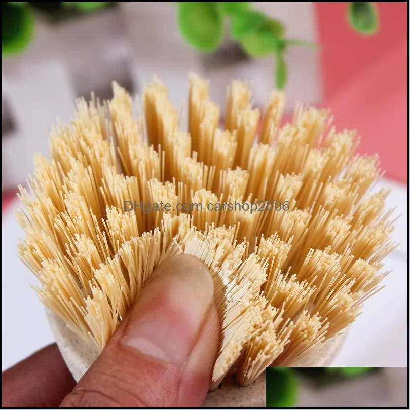 Long Handle Pot Brush Kitchen Pan Dish Bowl Washing Cleaning Tools Portable Wheat Straw Household Clean Brushes GWD11590