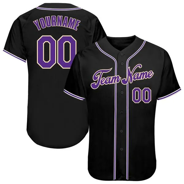 Custom Black Roxo-Branco Autêntico Baseball Jersey