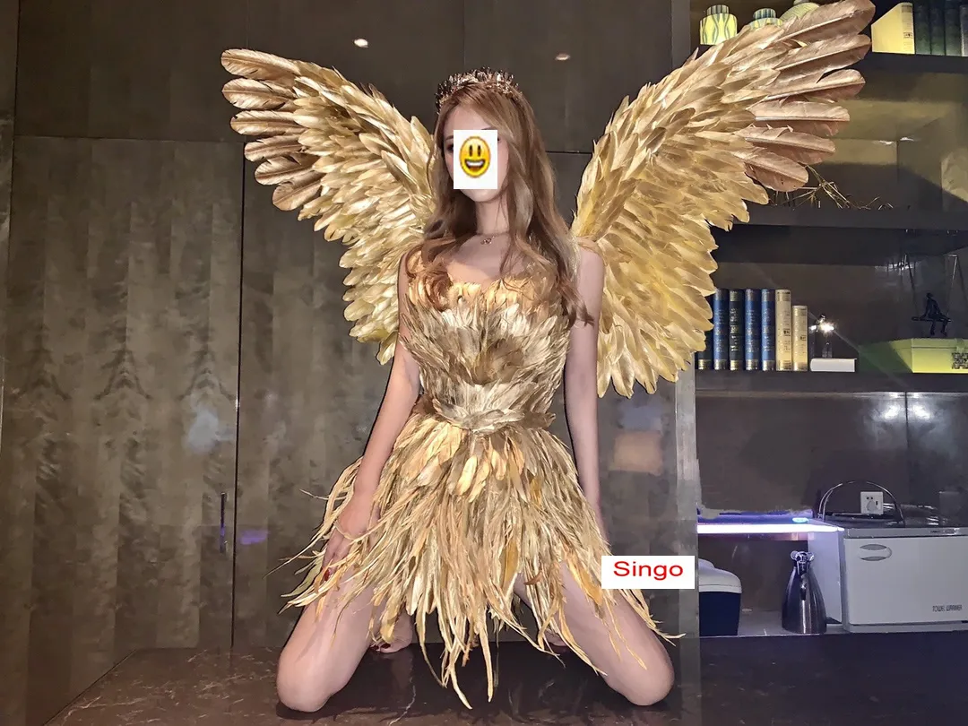 Vestido Dorado Sexy Para Adultos, Alas De Ángel Con Plumas