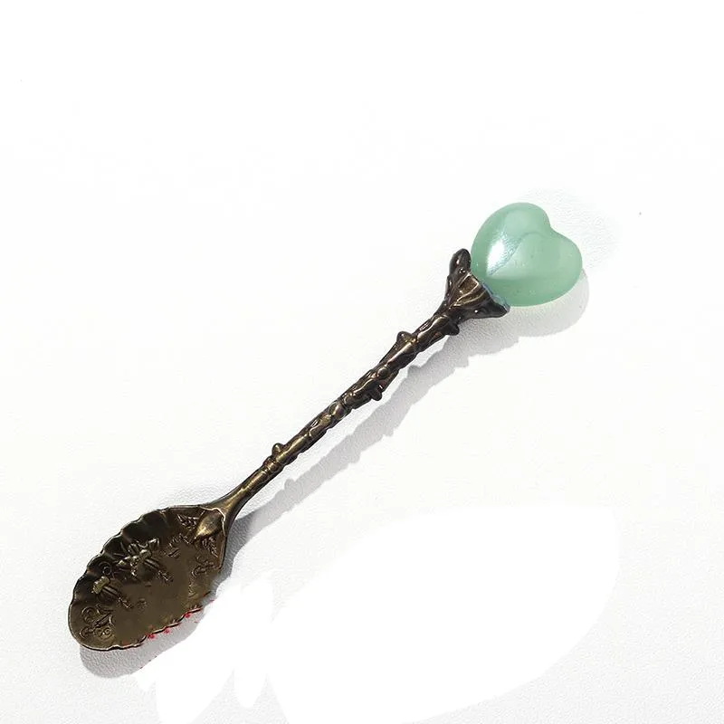Natural Heart Shaped Crystal Stone Spoon DIY Gem Household Long Handle Coffee Spoon Kitchen Tool