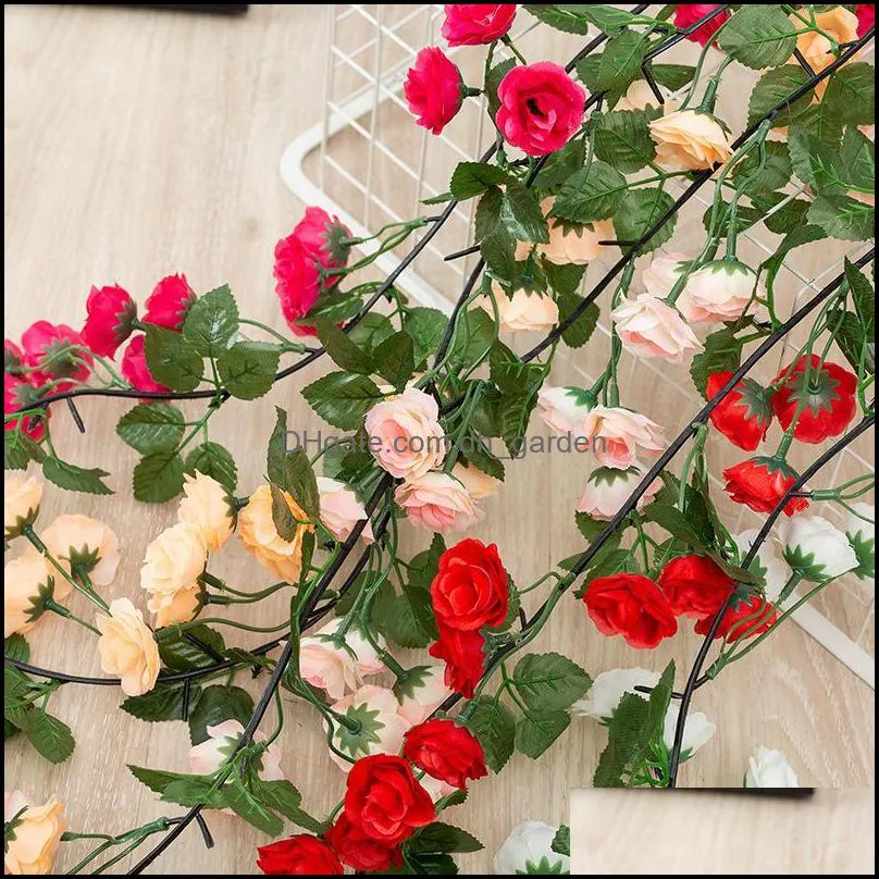 Decorative Flowers & Wreaths 185CM Fake Plant Vine 69pcs Of Silk Tea Rose Artificial House Garden Decor For Spring Valentine Birthday