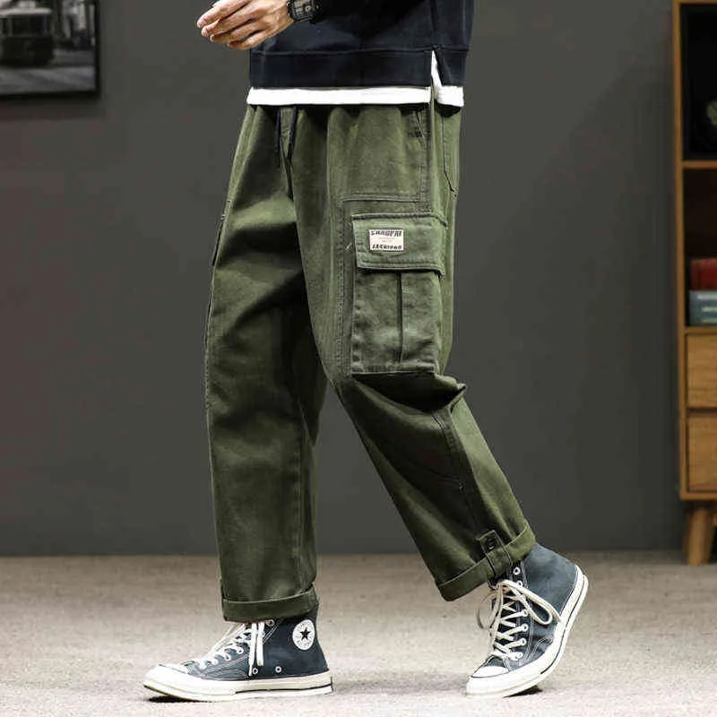 Spring Autumn Multi-Pockets Cargo Pants Men 2021 Hip Hop Streetwear Baggy Jogger Pant Male Straight Bottom Trousers H1223