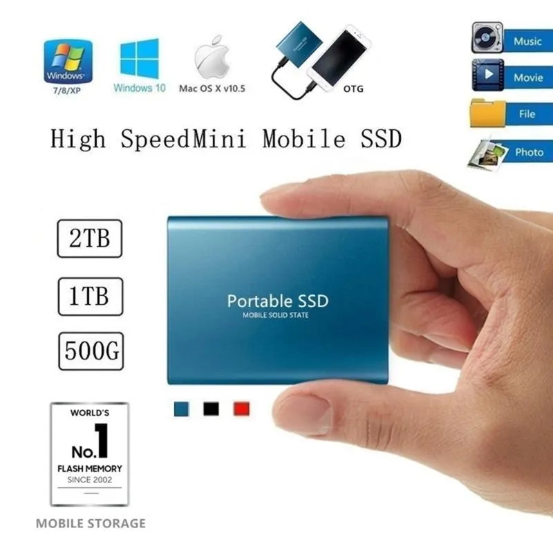 Disque Dur Externe Mini SSD Portable 2TB 2To Stockage Or avec OTG