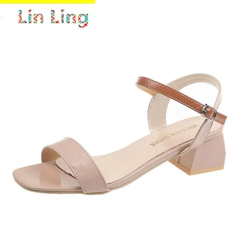 Simple one word sandals with buckle New summer sandals with all kinds of fairy wind and thick heels hot fashion 35-43