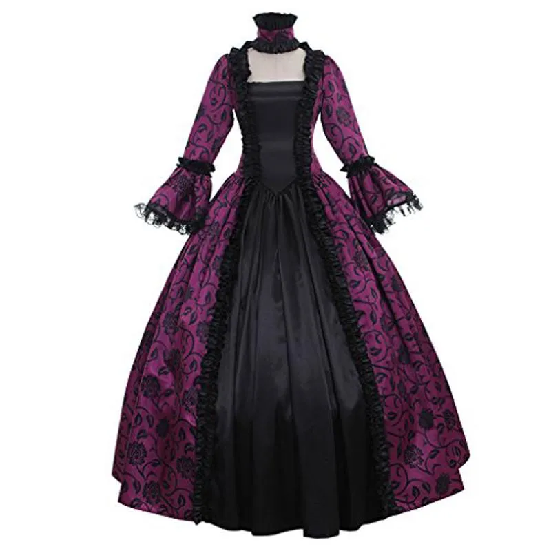 Casual Suknie Wiktoriański Gotycki Gruziński Okres Dress Velvet Flocked Halloween Masquerade Suknia Balowa Reenactment Odzież Rufflet Purple