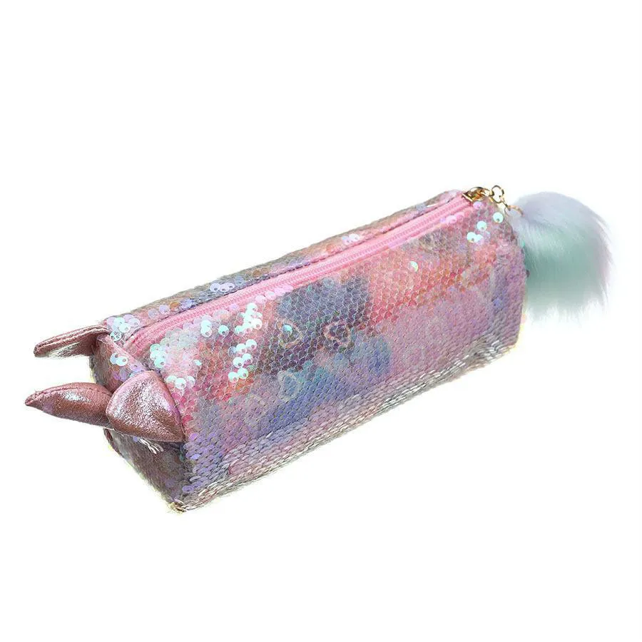 Kid Girl Unicorn Sequins Pencil Bag Student Purses Cartoon Bling Bing Cosmetic Storage Bag New 2020 