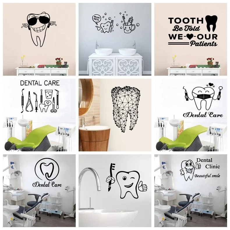 Adesivi murali Cartoon Dente Decalcomanie in Pvc Per Arte Murale Dentale Commerciale Naklejki