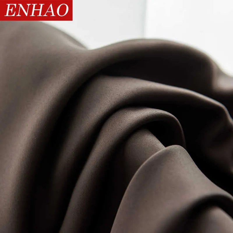 ENHAO Modern Solid Blackout Curtain for Living Room Bedroom Kitchen Curtain for Window Blackout Curtain Drapes Blinds Panel 210712