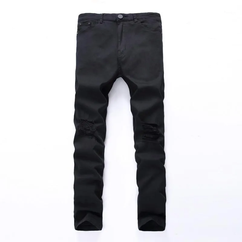 Swag Mens Designer Brand Black Jeans Skinny Ripped Détruit Stretch Slim Fit Hop Pantalon avec des trous pour les hommes