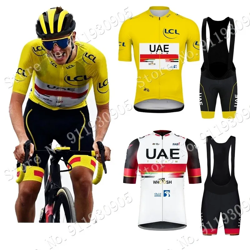 UAEチームフランスツアー2021サイクリングジャージーセット夏服ロードバイクシャツスーツ自転車ビブショーツMTB着用マイヨットカロッテ