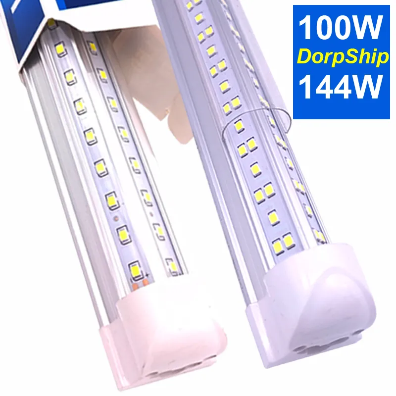V-Shaped Integrate T8 LED Tube 2 4 5 6 8 Feet Fluorescent Lamp 144W 8Ft 4 Rows Light Tubes Cooler Door Lighting Adhesive Exterior Shop Lights for Wall Ceiling