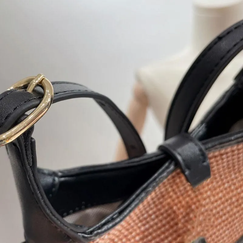 Straw Bag Women Handbags Purse Underarm Bags Fashion Crochet Plain Gold Hardware Black Shoulder Strap Lady Wallets