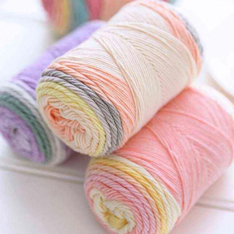 1pc 100g 193m Rainbow Milk Bomull Garn För Hand Stickning 5 Strand Ull Sticka Garn Hekla Scarf Hat Garn DIY Line Trådar Handgjorda Y211129