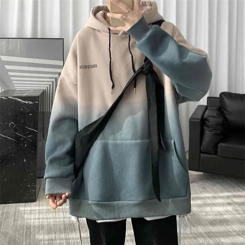 Gradienter koreanska män hoodies höst vinter män hooded sweatshirts mode man streetwear casual pullovers 210728