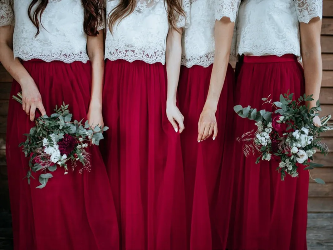 Burgundy Bridesmaids Dress Separates Waterfall Tulle Skirt And