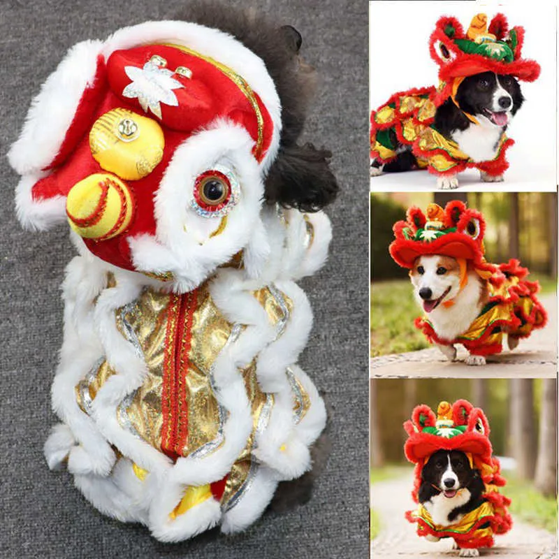 Teddy Dog Clothes Year Pet Chinese Lion Dance Costume Coat Winter Puppy  Costume Small Dog Spring Festival Tang Suit Jacket 211007 From 25,12 €