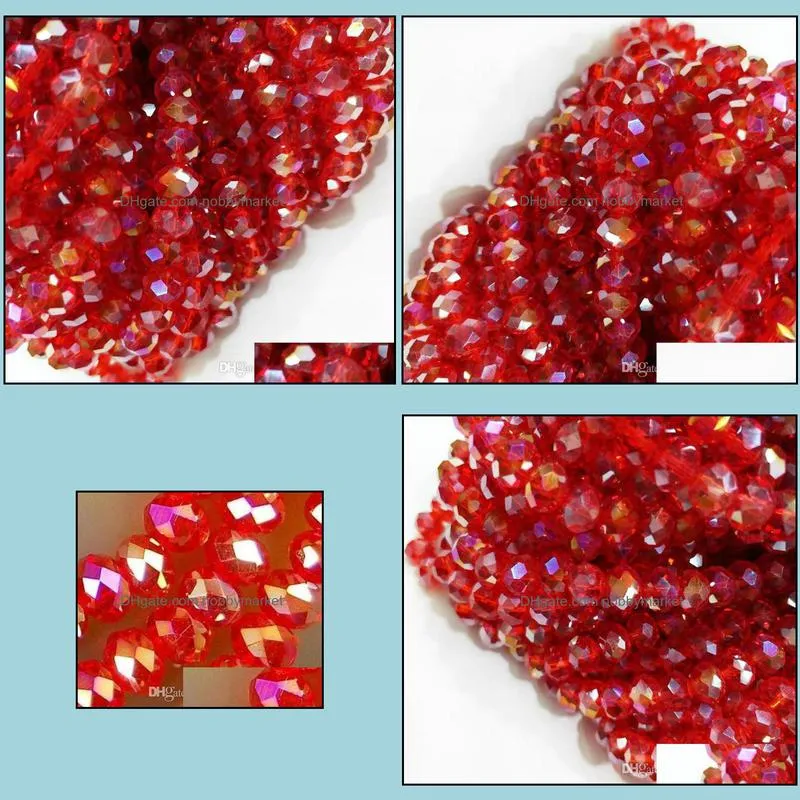 100pcs/lot 4MM RED AB Faceted Crystal rondelle spacer Beads DIY Jewelry making