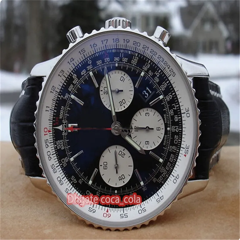 Relógio de fábrica de luxo 43mm preto rosto aviação timing 1 série ETA 7750 movimento cronógrafo moda mens qualidade safira relógios
