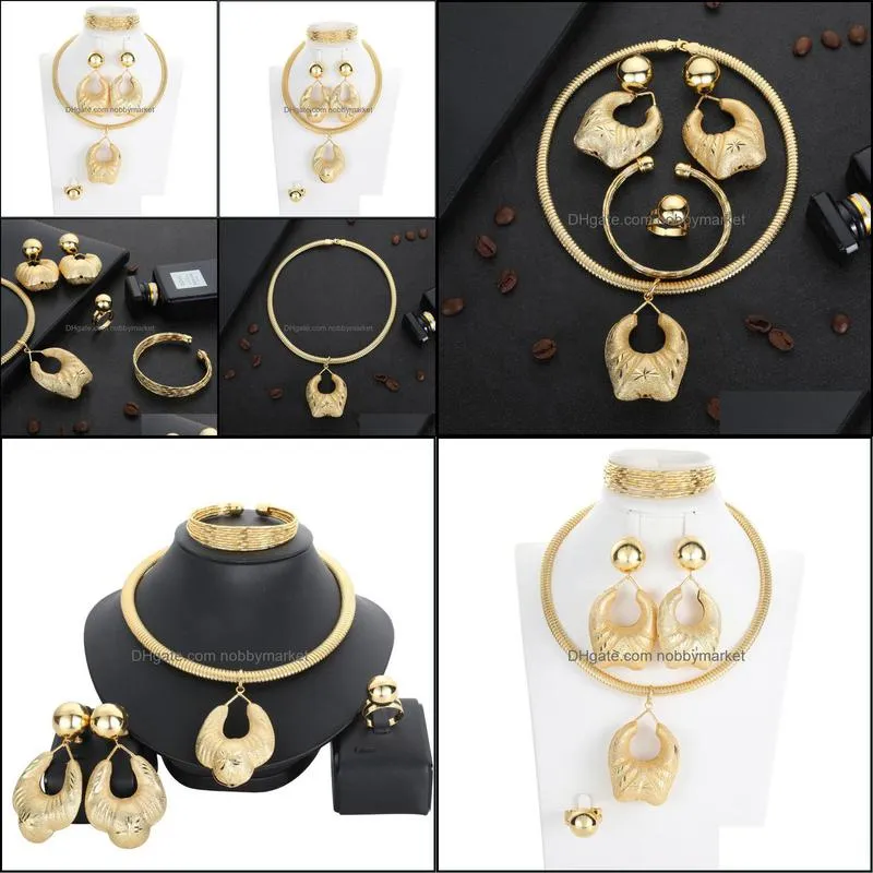 Earrings & Necklace Yoomuna African Jewelry Sets For Women, Gold Plated Set Womens Gift
