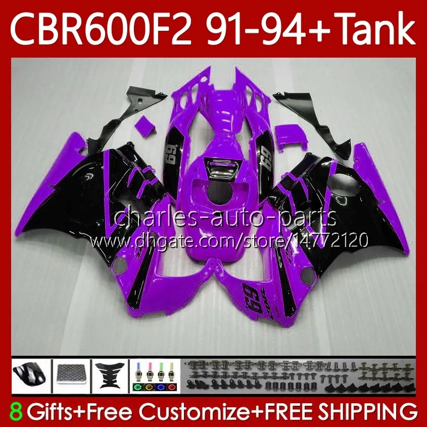 Carroçaria para Honda + Tanque 600FS CBR600F2 600CC 1991-1994 Corpo 63No.221 CBR 600 CBR600 Purple BLK F2 FS CC 600F2 91 92 93 94 CBR600FS CBR-600 1991 1992 1994 Fairing