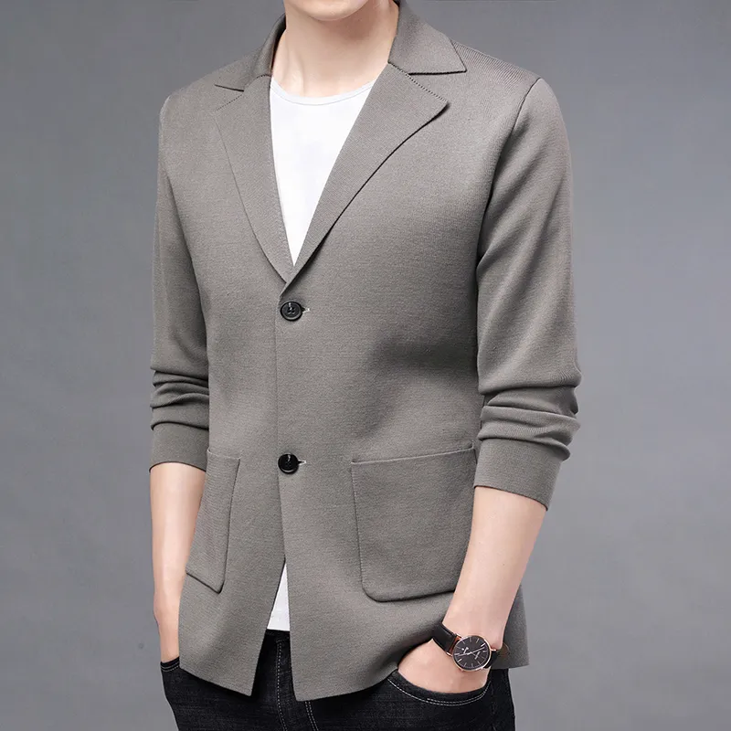 Designer Cardigan Maglieria da uomo Blazer Cappotti Moda Slim Fit Giacca da uomo lavorata a maglia Stile coreano Colletto rovesciato Causale Abbigliamento da uomo