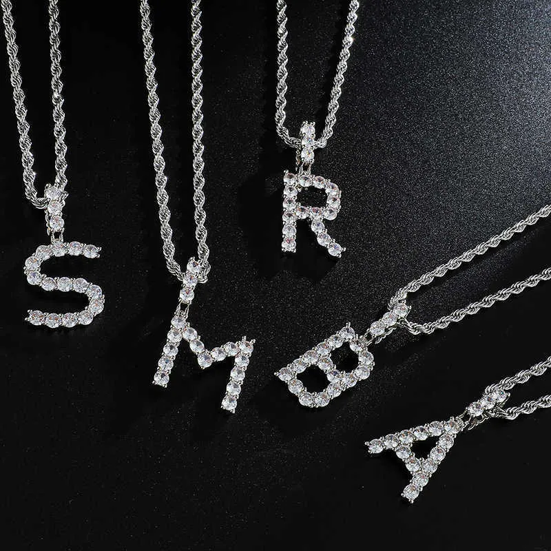 D&Z Zircon Tennis Letters Necklaces & Pendant For Men/Women Gold Color Fashion Hip Hop Jewelry with 4mm Tennis Chain X0707