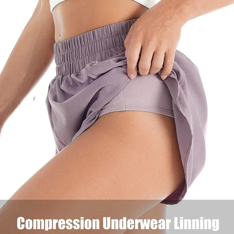 Womens Compression Womens Split Running Shorts Solid Color