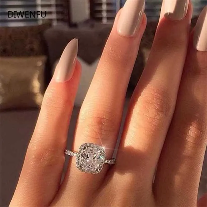 レディースのための14Kホワイト湿地ゴールドダイヤモンドの結婚指輪Bizuteria 2カラットファインジュエリーリングバグーBijoux Femme 211217
