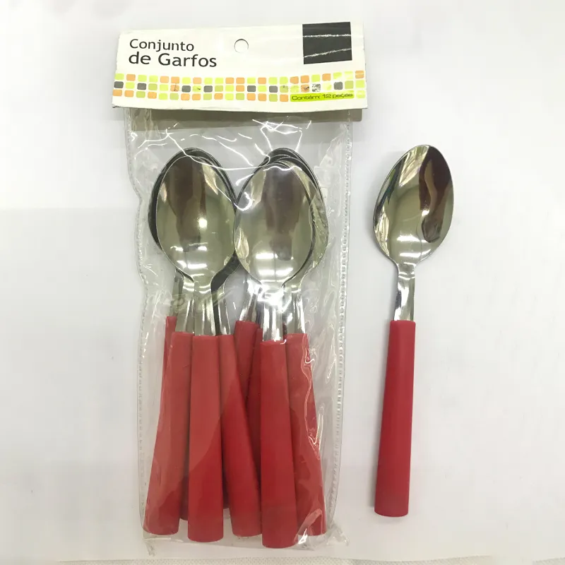 Forks stainless steel plastic handle dinner spoon Sublimation red Hotel Western Steak Spoons Tableware For Subulimati