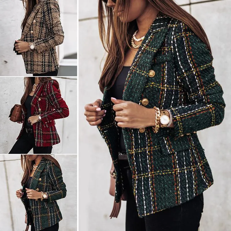 Completi da donna Blazer Moda Casual Manica lunga Doppiopetto Colletto Stampa per l'autunno 2021 Giunto femminile Abbigliamento in cotone sciolto