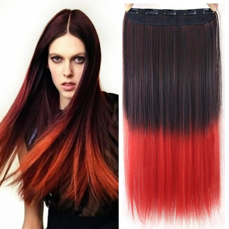 ヘアピンの中の赤い髪のストレートクリップの合成かつて黒く、バレットの上の毛深いストリップ