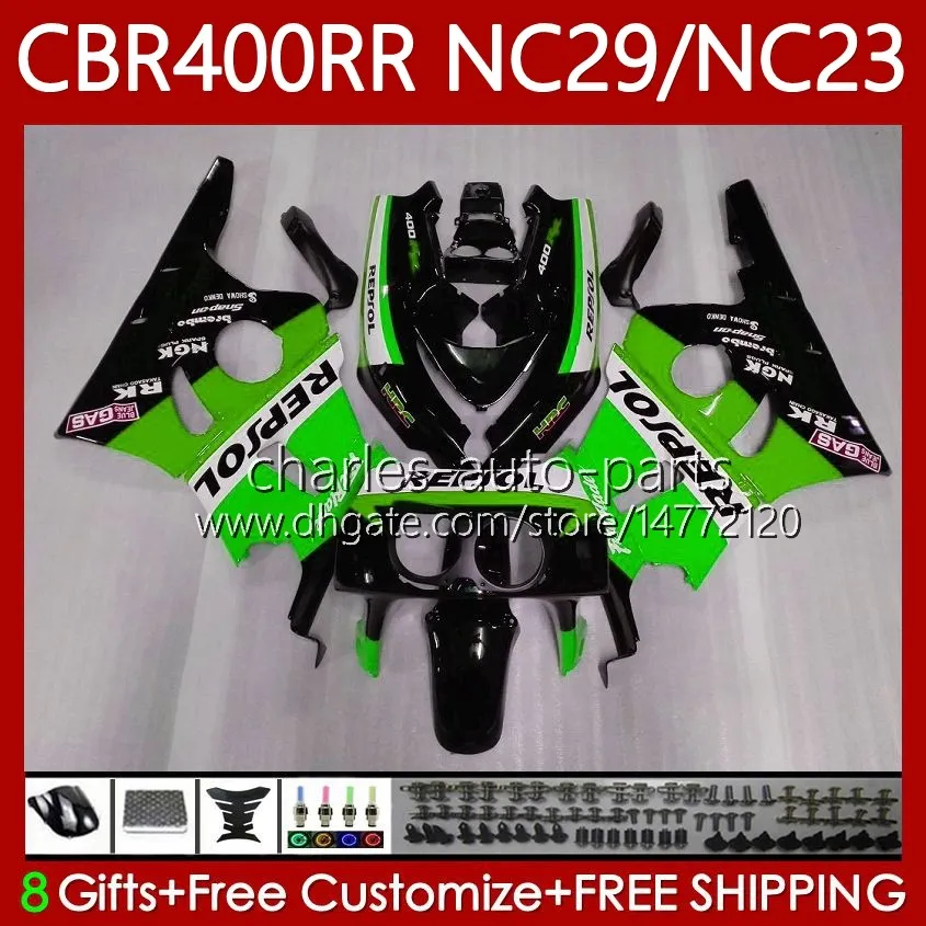 Fairings Kit for Honda CBR 400 Repsol Green RR CC 400CC NC23 1994 1995 1996 1997 1999 1999 Body 66NO.97 CBR400RR CBR400 RR 88-99 NC29 CBR 400RR 94 95 97 97 98 99 OEM هيكل السيارة