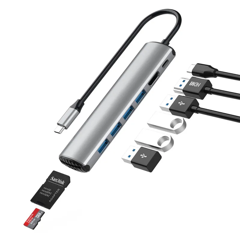 MacBookタブレットのための1 USB-Cハブ4xB3.0 HDTV SD TFカードリーダーPDの充電