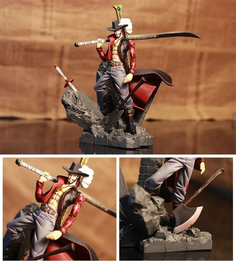 Uma peça dracule mihawk figura luffy shanks com espada brinquedos modelo  boneca presentes brinquedo 15cm