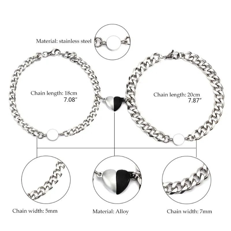 Bracelet magnétique pour Couples, en acier inoxydable, en forme de cœur, attrayant, pour hommes et femmes, cadeaux de saint-valentin 236j