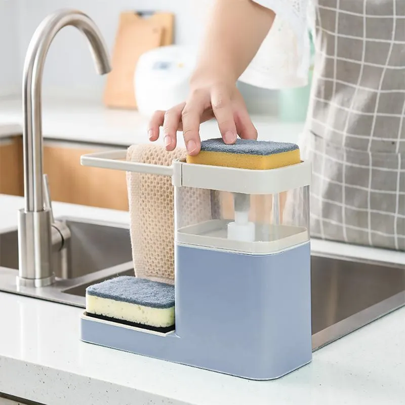 Kitchen Storage & Organization Multifunction Press Soap Dispenser Automatic Detergent Box Drain Sink Towel Bar Shelf Sponge Holder Rack