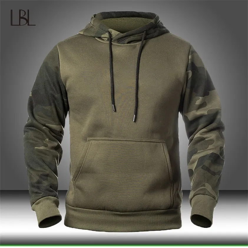 Outono masculino camuflagem militar velo hoodies exército tático masculino inverno camo hip hop pulôver moletom com capuz roupas soltas 220215