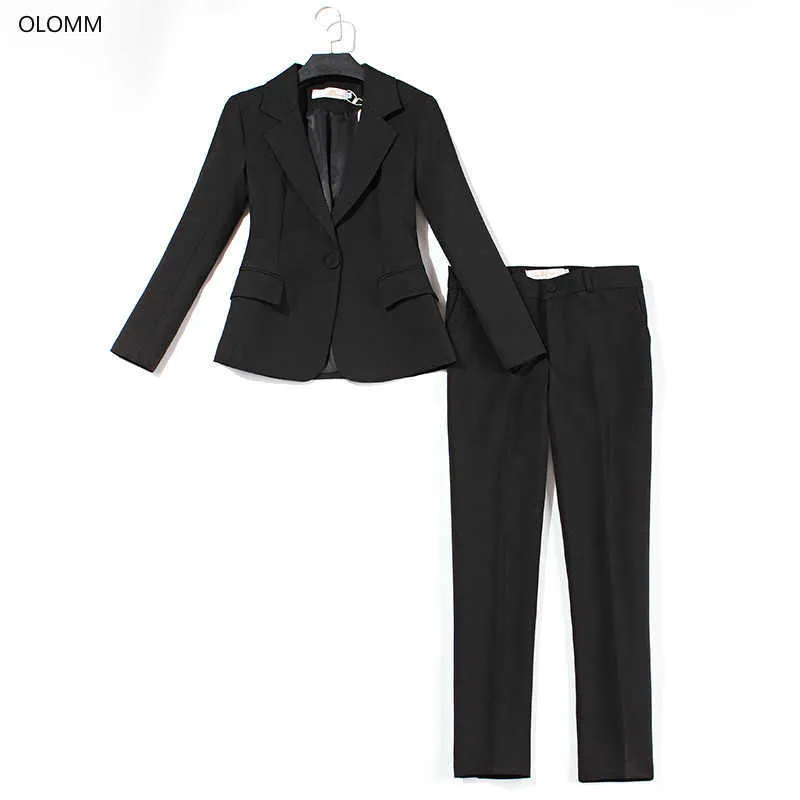 Mulheres Terno de Negócio de Alta Qualidade Preto Um Botão Blazer Slim Calças Definir Outono Dois Peece S Lady Office 210527