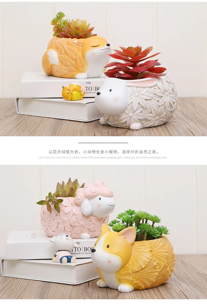 YXYT 2020 new design Animal Flower Pots elephant corgi fox bunny sheep Succulent Planter Ornament Office Desktop Decoration Gifts (16)