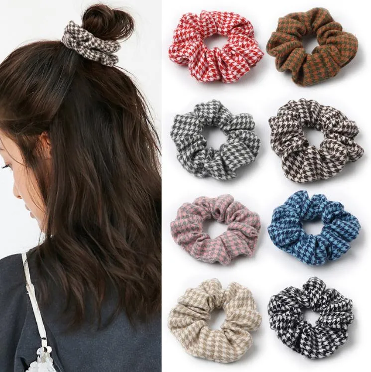 Plaid Cotton Houndstooth Hair Scrunchies Elastic Hair Tie Ropes For