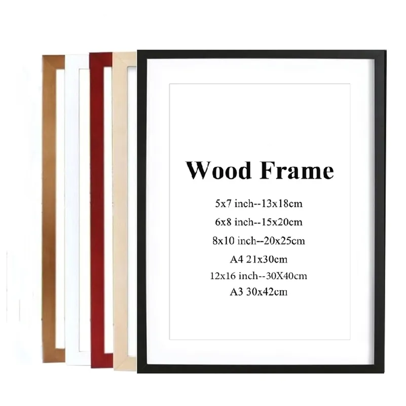 Black White Wood Color Picture Po Frame A4 A3 Creative Wooden Frame Natural Solid Simple Wooden Frame Wall Mounting 210611