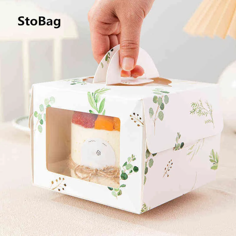 StoBag 10pcs 4Inch Avec Fenêtre Boîte À Gâteau Portable Anniversaire Baby Shower Favor Base Épaissie À La Main Cadeau Emballage Pâtisserie H1231